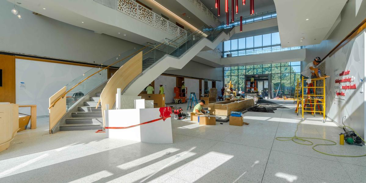 a view of the heminger hall lobby space