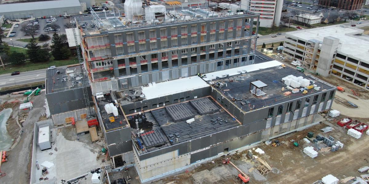 aerial photo of Outpatient Care West Campus facing east