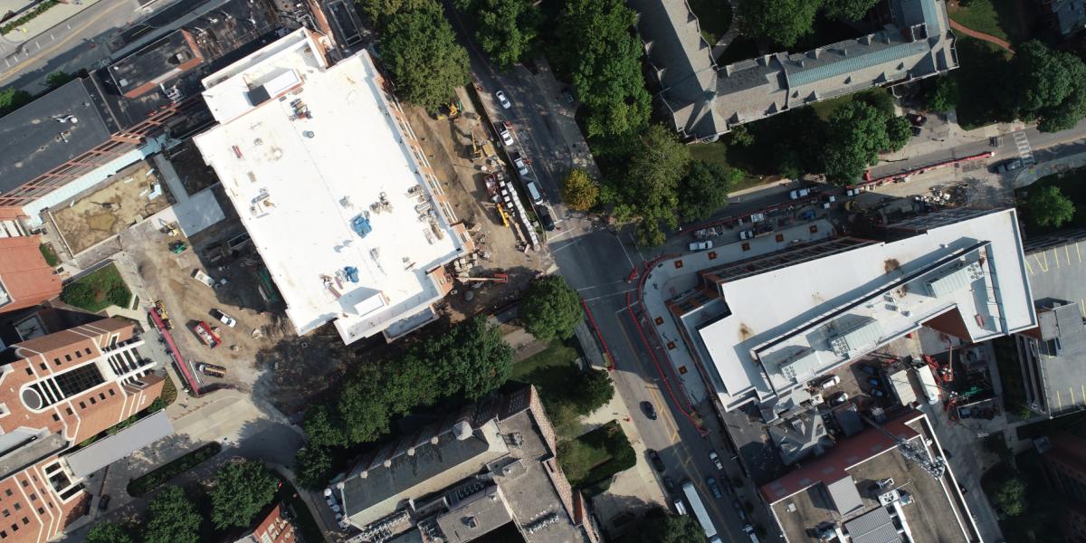 Sharing the intersection of 11th and Neil Avenues, the Optometry Clinic sits to the southeast and Postle Hall to the northwest of the two roadways.