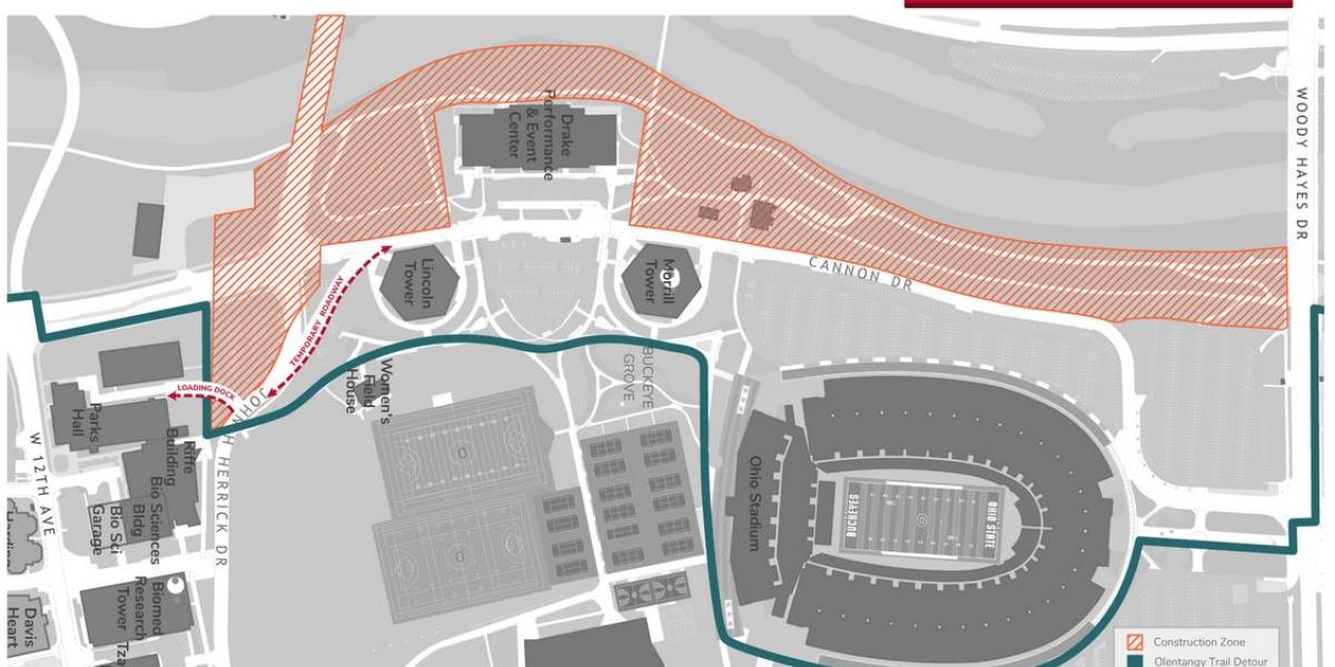 trail reroute to the east of Ohio Stadium